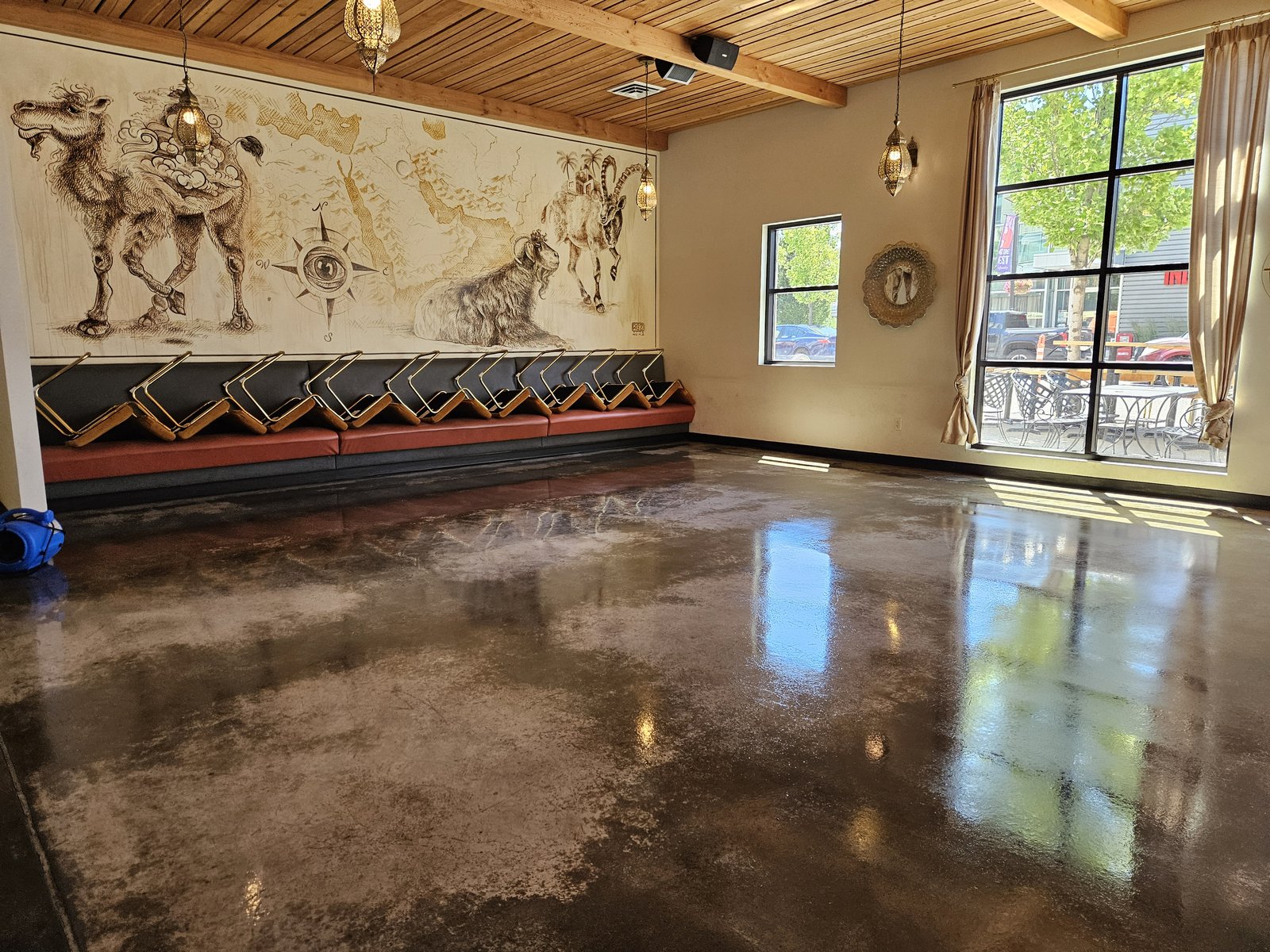 Stained concrete floor after polishing, Spokane