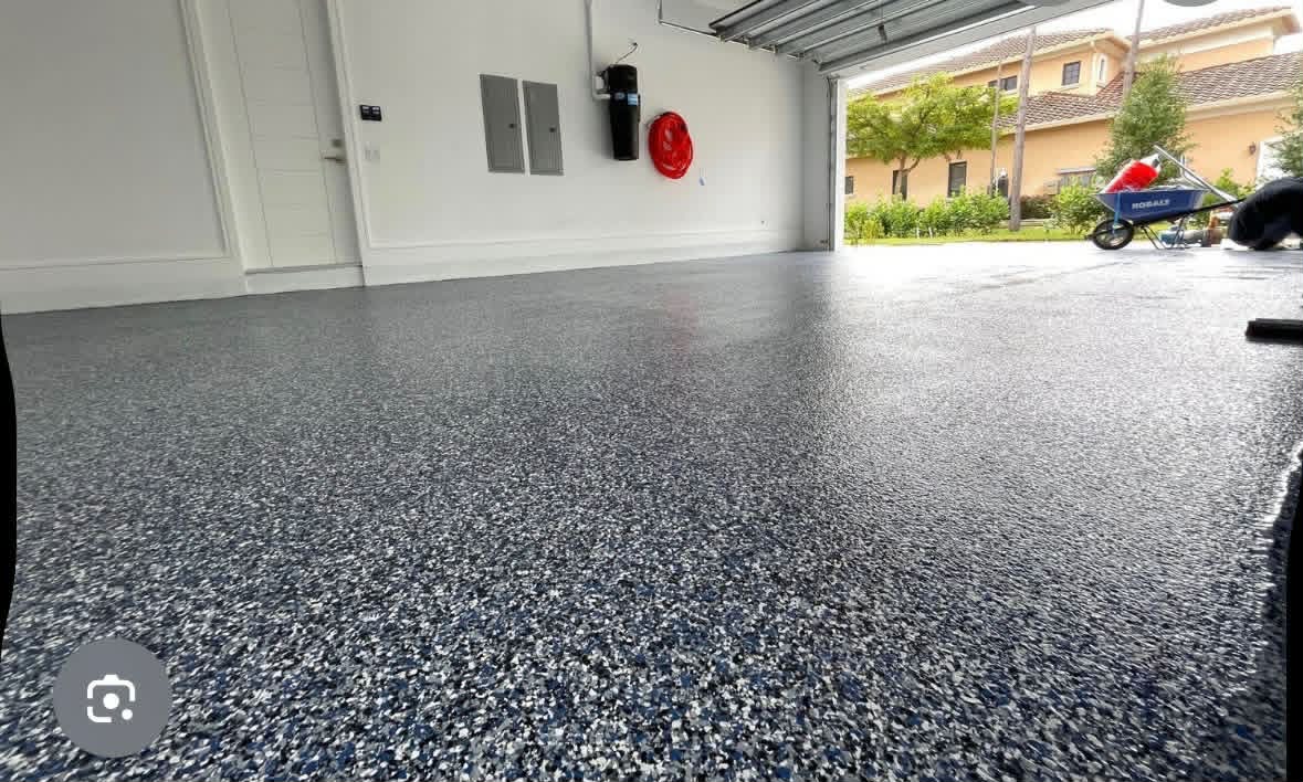 After: vinyl flake garage floor with gloss topcoat