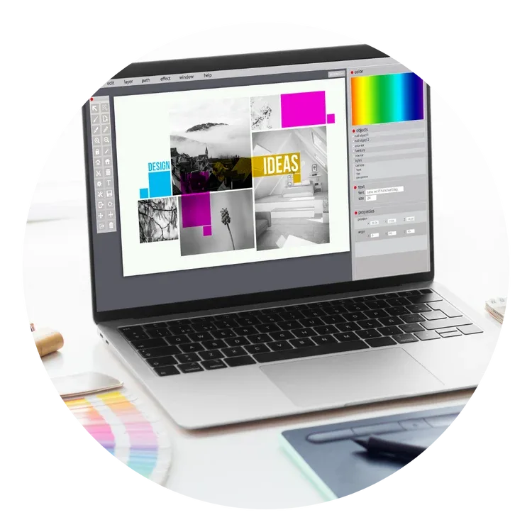 Laptop showing a graphic design project