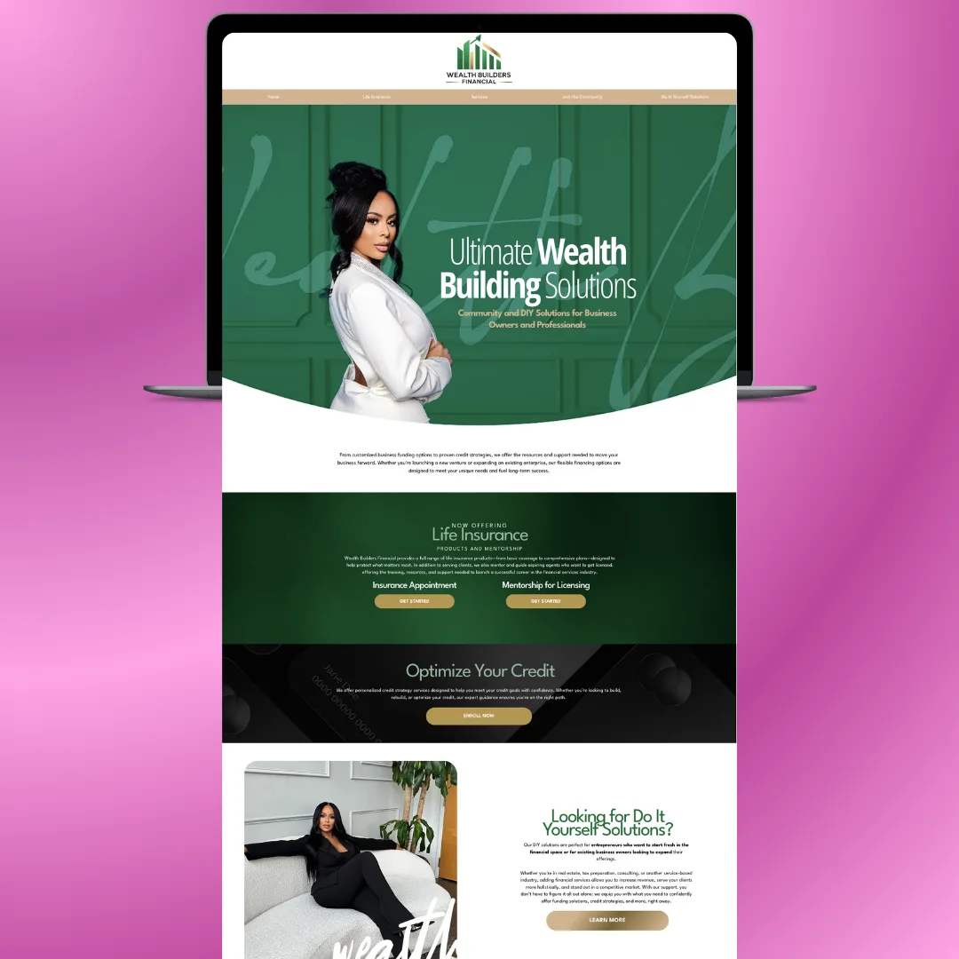 Website design mockup for a wealth-building brand
