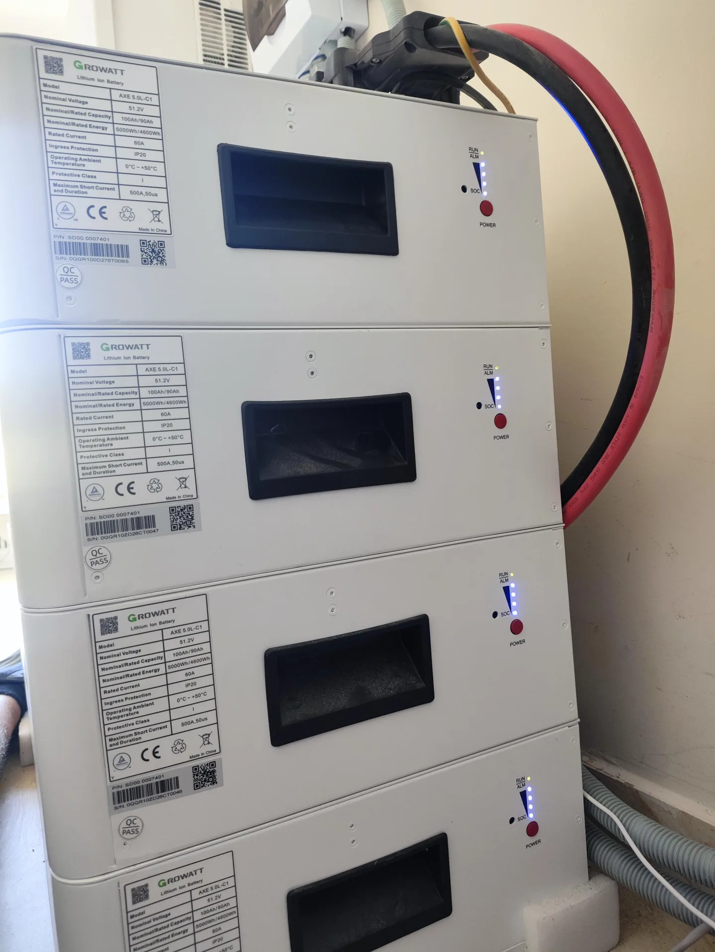 Banco de baterías de litio instalado en la sala técnica
