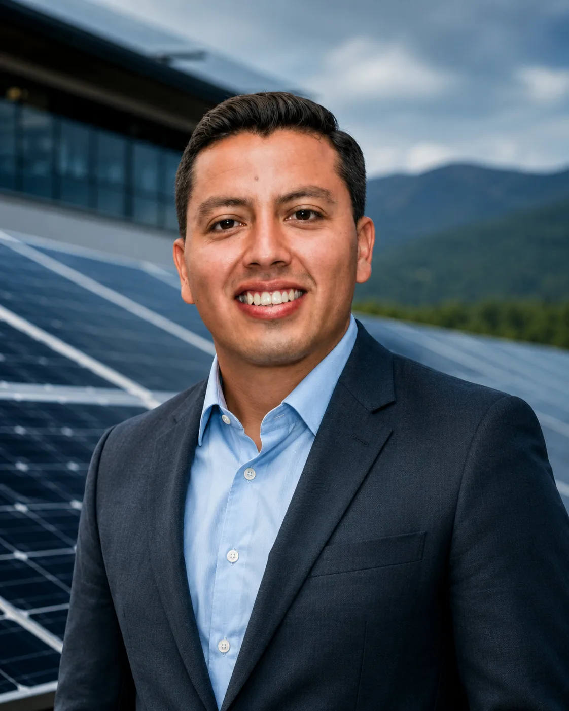 Arq. Josué Rodríguez, dirección técnica de NACARK, junto a una instalación de paneles solares