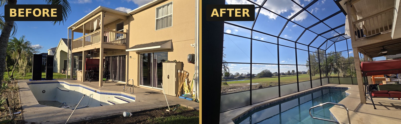 Pool enclosure with an open water view — Strong Tower Aluminum Construction, Central Florida