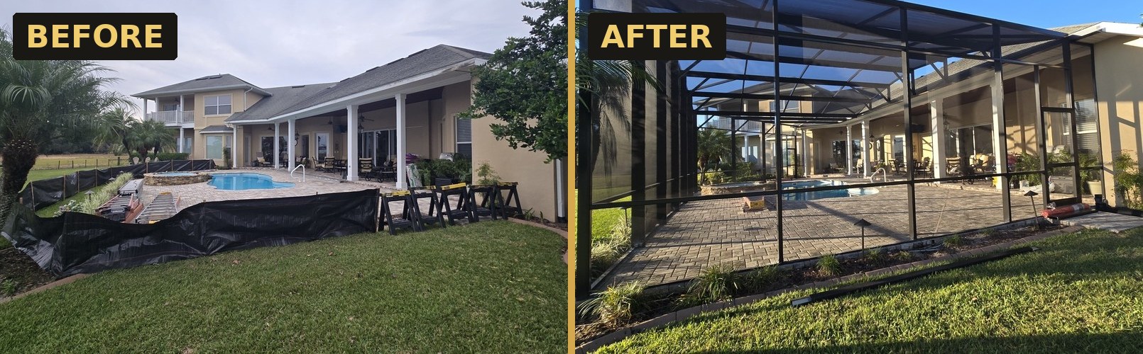 Screen enclosure over an existing paver pool deck — Strong Tower Aluminum Construction, Central Florida