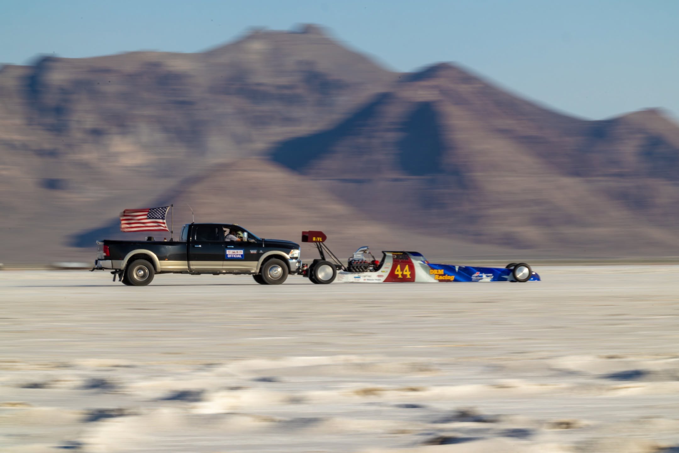 Nitro Vector's number 44 Blown Fuel Lakester on the Bonneville Salt Flats