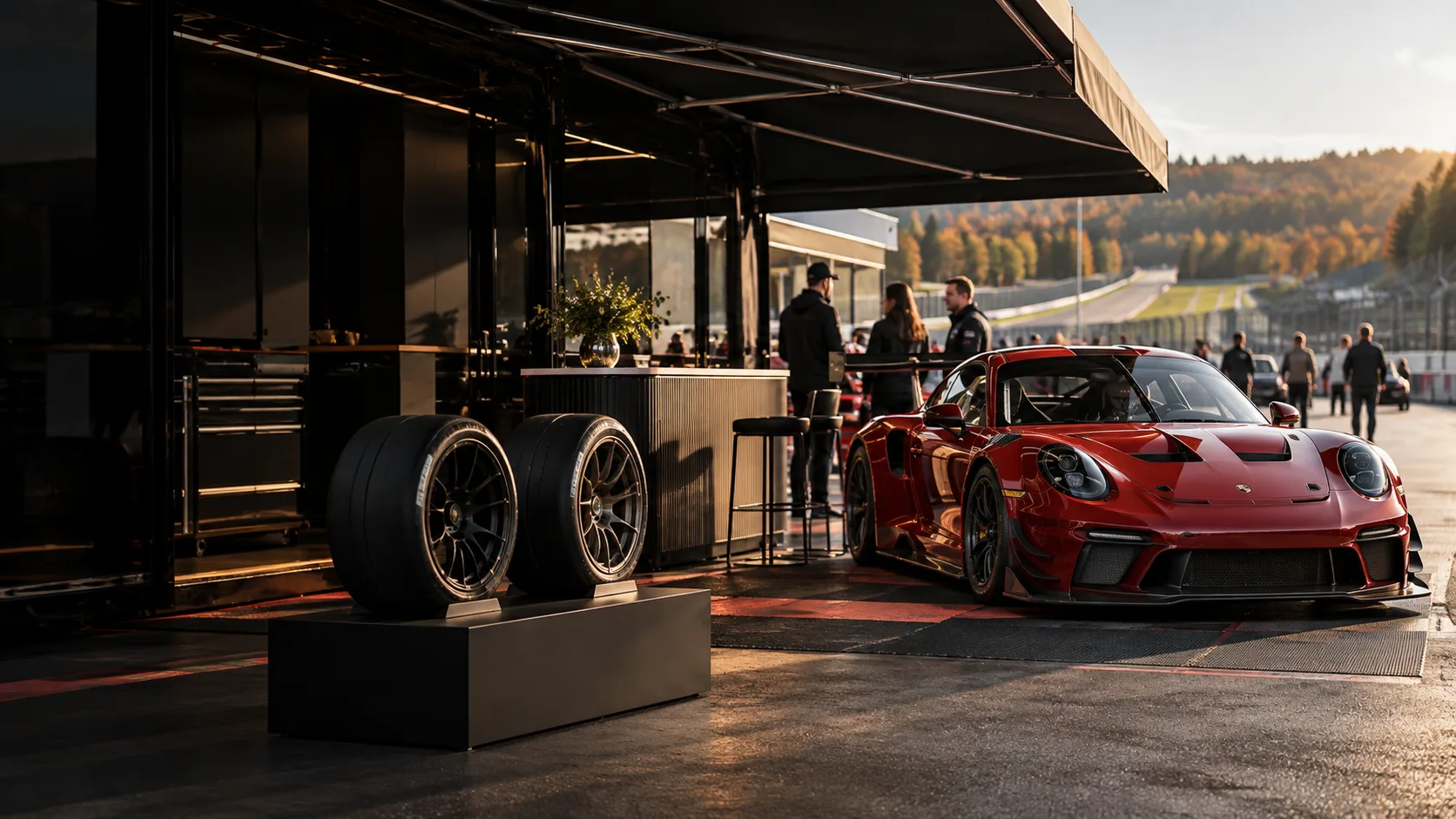 Espace d’activation marketing aménagé dans un paddock