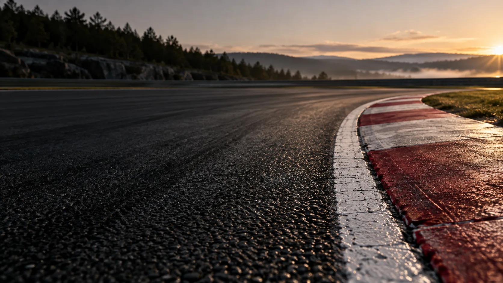 Courbe d’un circuit et vibreur rouge au lever du jour