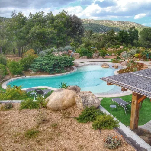 Piscine int&eacute;gr&eacute;e dans un jardin paysager