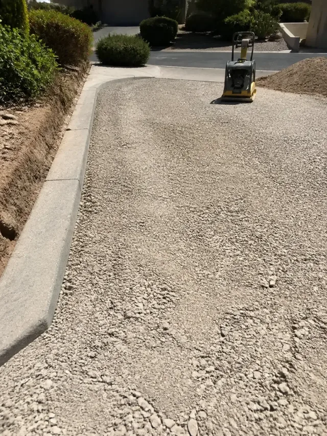 Technician inspecting a freshly graded aggregate base for drainage in a Scottsdale, AZ neighborhood.