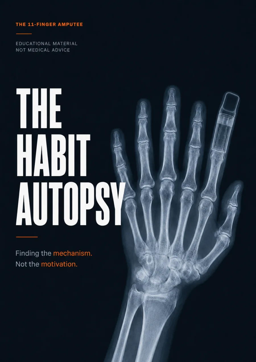 The Habit Autopsy — cover showing an x-ray of a hand with a vape as an eleventh finger
