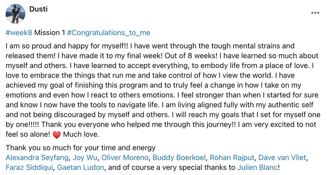 Written client review 91 — Transformation Mastery Mentoring 2.0.