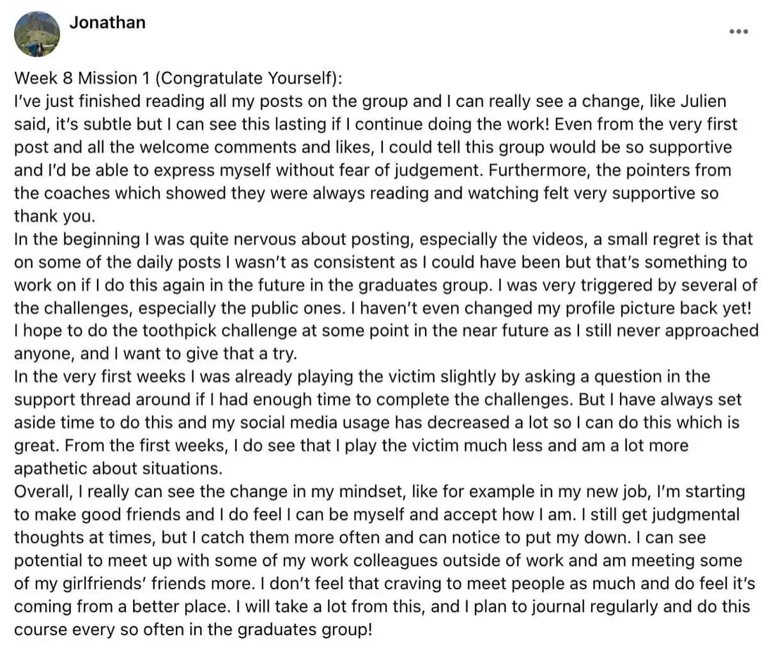 Written client review 30 — Transformation Mastery Mentoring 2.0.