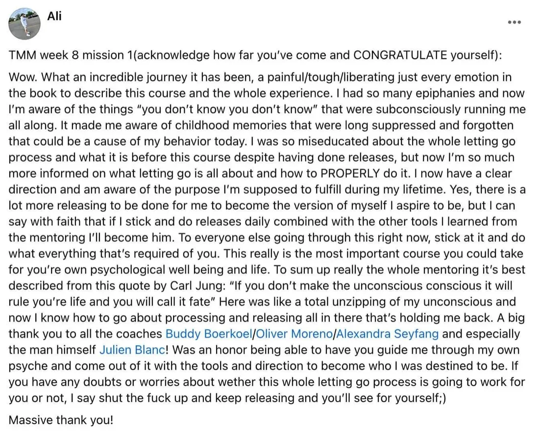 Written client review 99 — Transformation Mastery Mentoring 2.0.