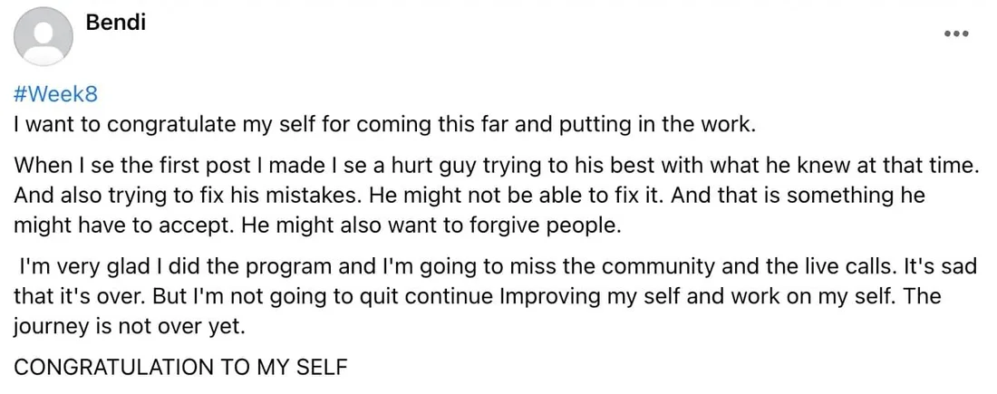 Written client review 47 — Transformation Mastery Mentoring 2.0.