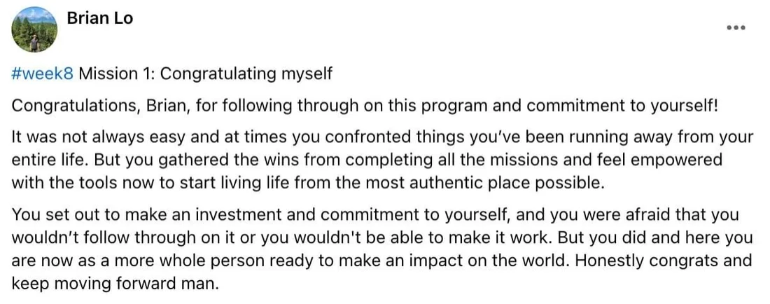 Written client review 105 — Transformation Mastery Mentoring 2.0.