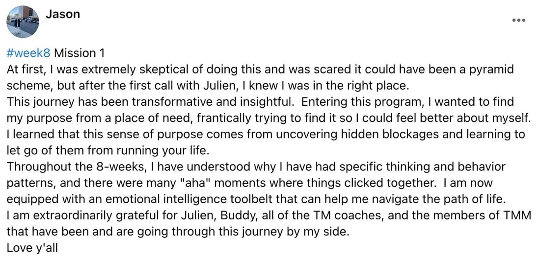 Written client review 106 — Transformation Mastery Mentoring 2.0.