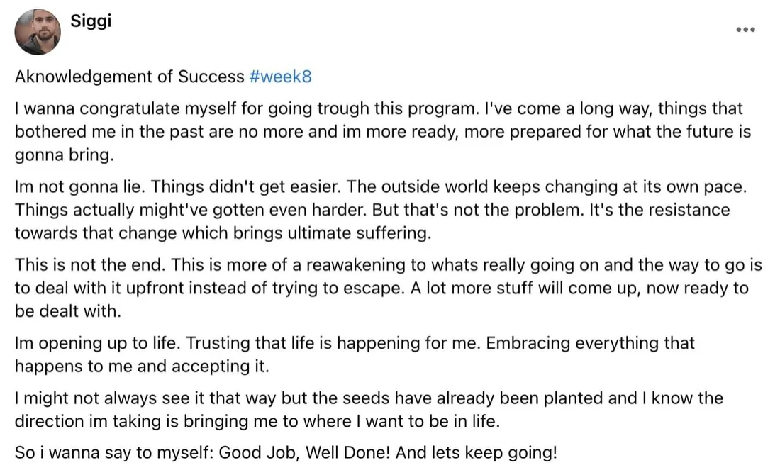 Written client review 100 — Transformation Mastery Mentoring 2.0.