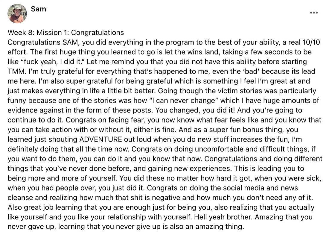 Written client review 21 — Transformation Mastery Mentoring 2.0.