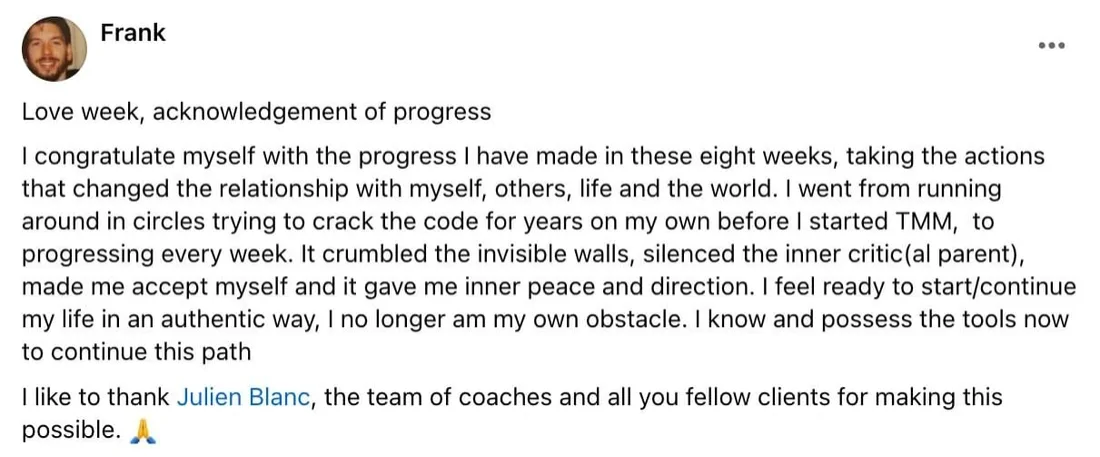 Written client review 110 — Transformation Mastery Mentoring 2.0.