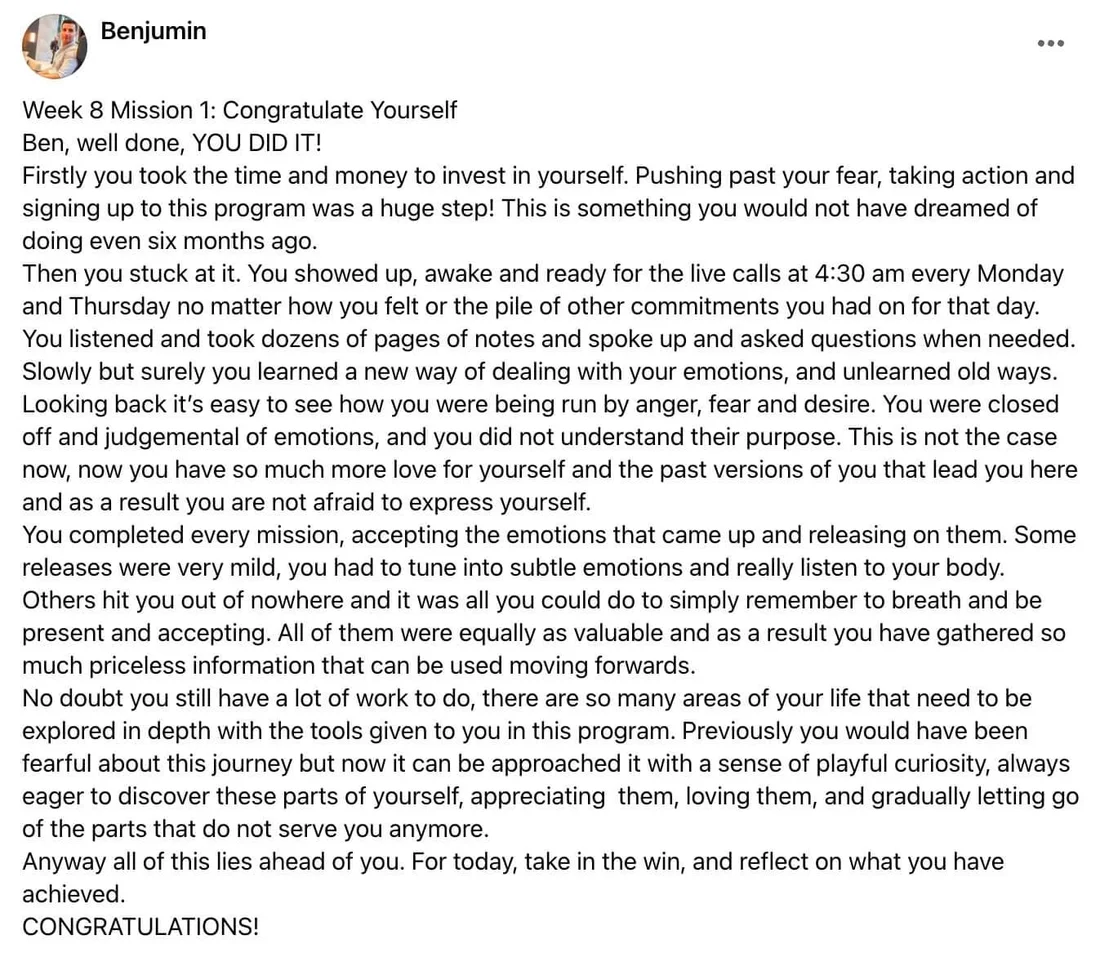 Written client review 147 — Transformation Mastery Mentoring 2.0.