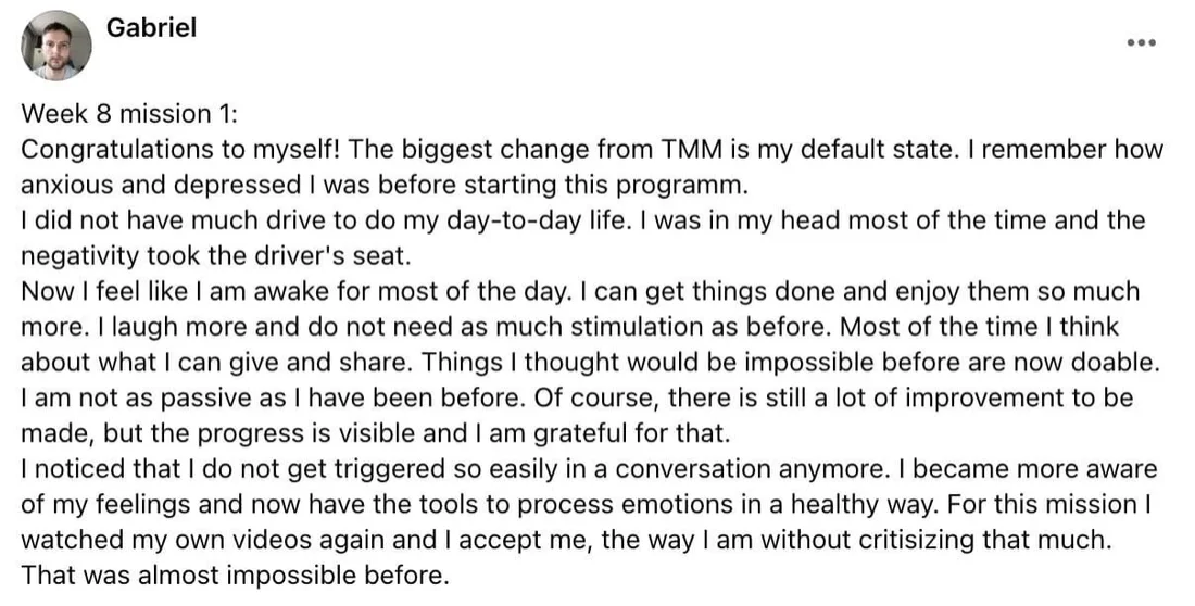Written client review 65 — Transformation Mastery Mentoring 2.0.