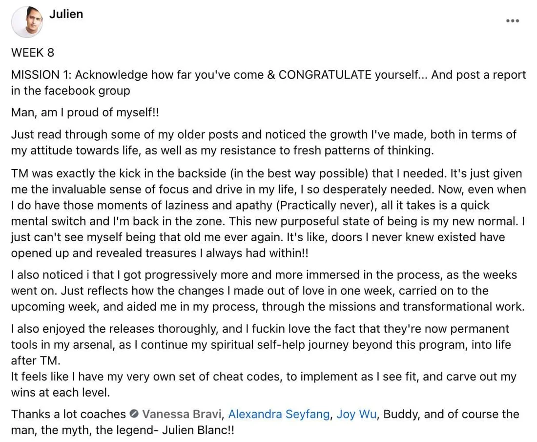 Written client review 157 — Transformation Mastery Mentoring 2.0.