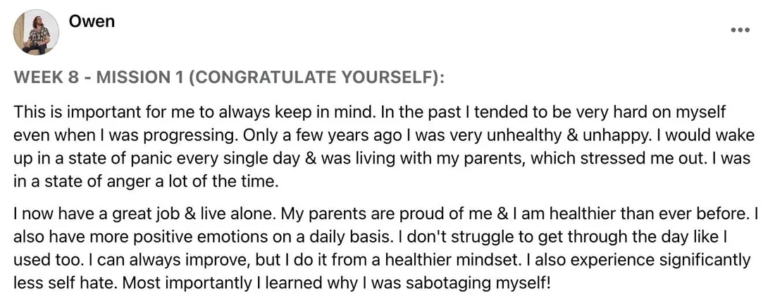Written client review 59 — Transformation Mastery Mentoring 2.0.