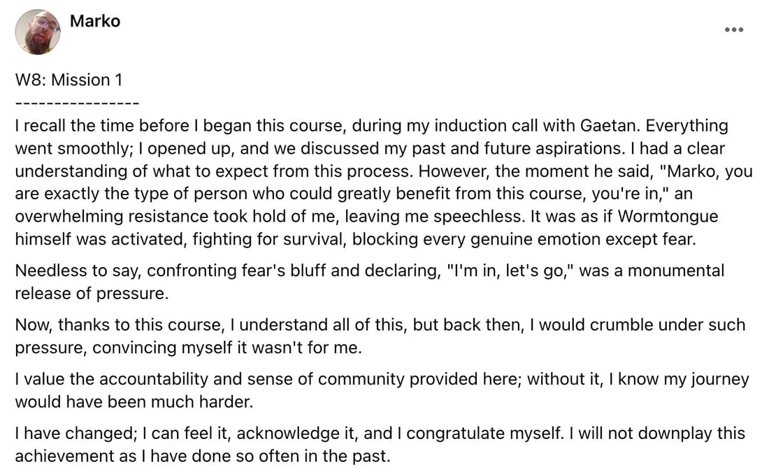 Written client review 175 — Transformation Mastery Mentoring 2.0.
