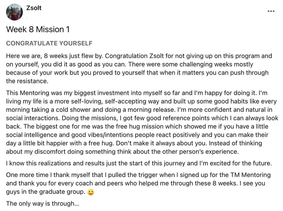 Written client review 151 — Transformation Mastery Mentoring 2.0.