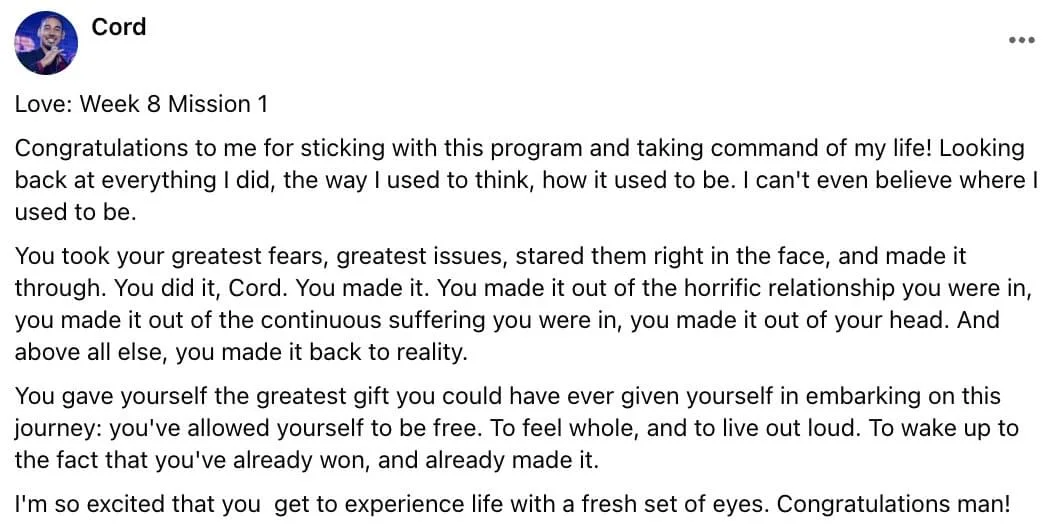 Written client review 164 — Transformation Mastery Mentoring 2.0.