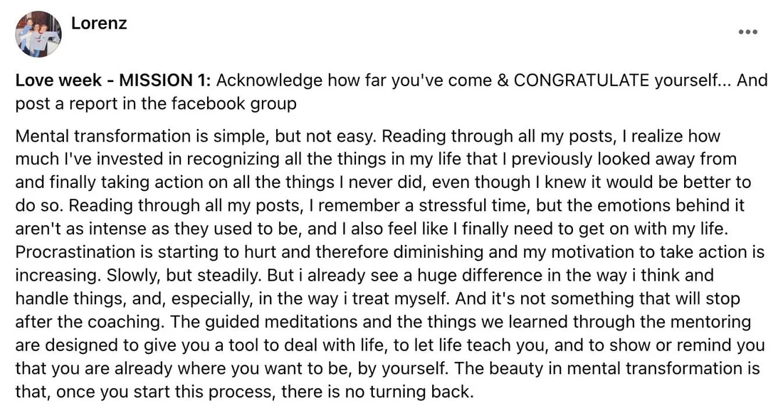 Written client review 169 — Transformation Mastery Mentoring 2.0.