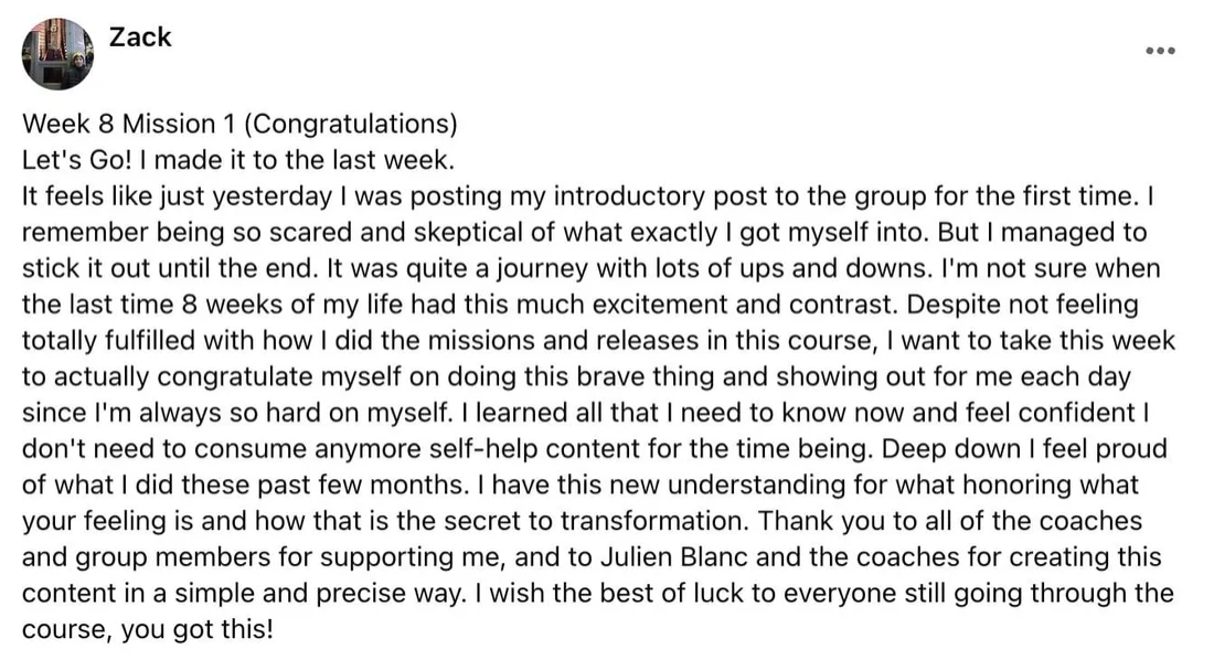 Written client review 28 — Transformation Mastery Mentoring 2.0.