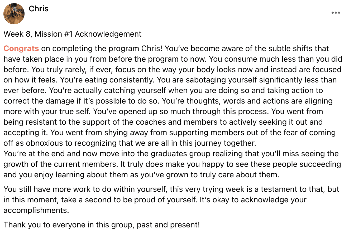Written client review 40 — Transformation Mastery Mentoring 2.0.