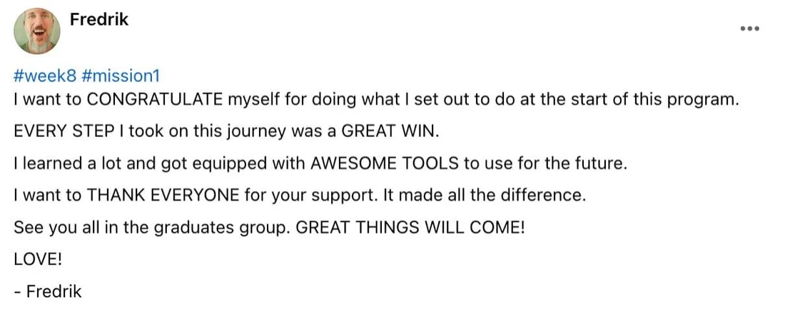 Written client review 133 — Transformation Mastery Mentoring 2.0.