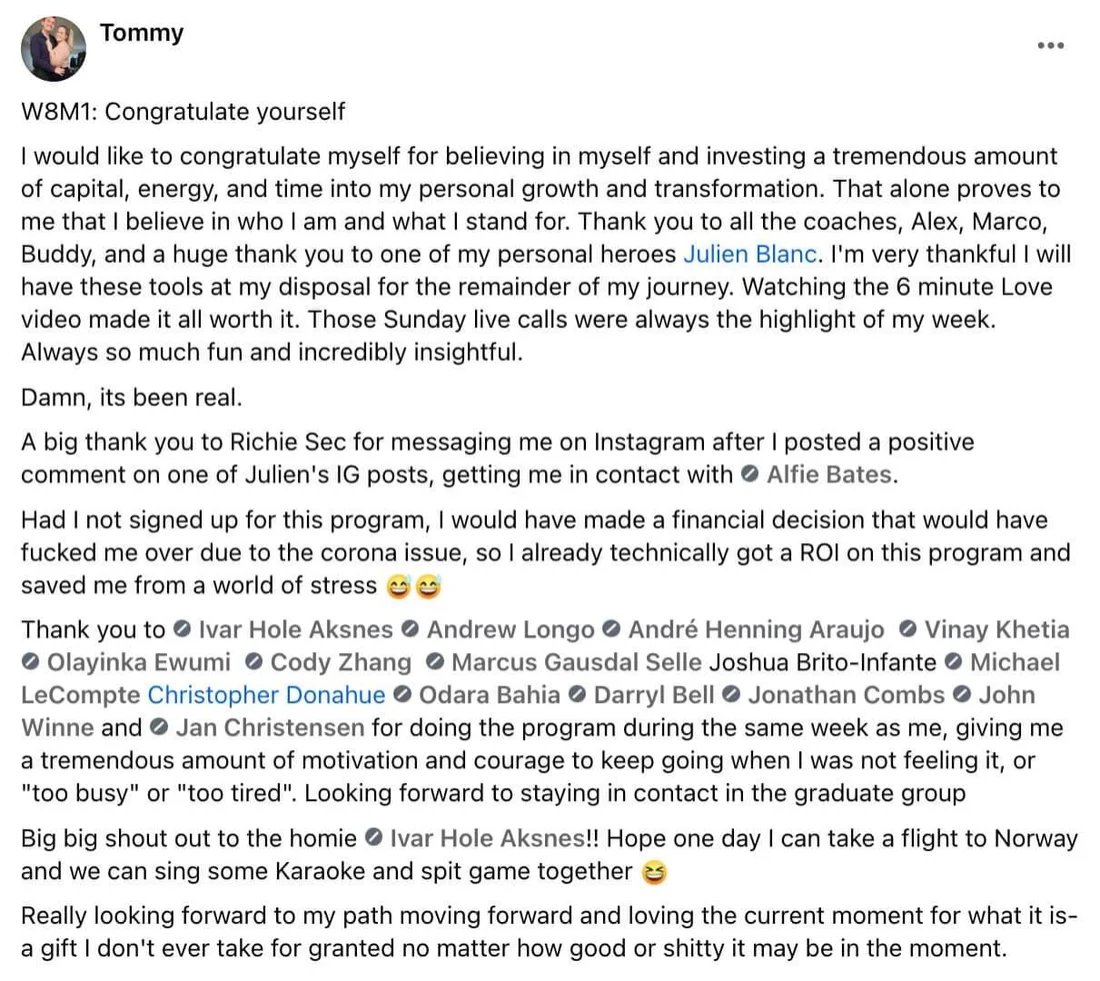 Written client review 139 — Transformation Mastery Mentoring 2.0.
