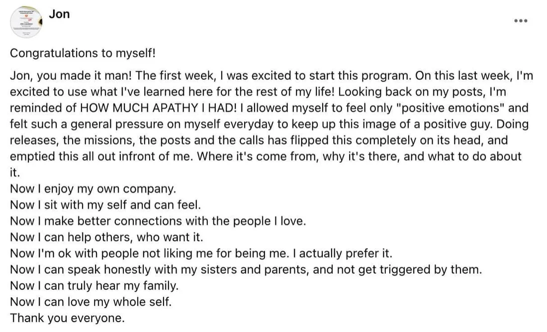 Written client review 118 — Transformation Mastery Mentoring 2.0.