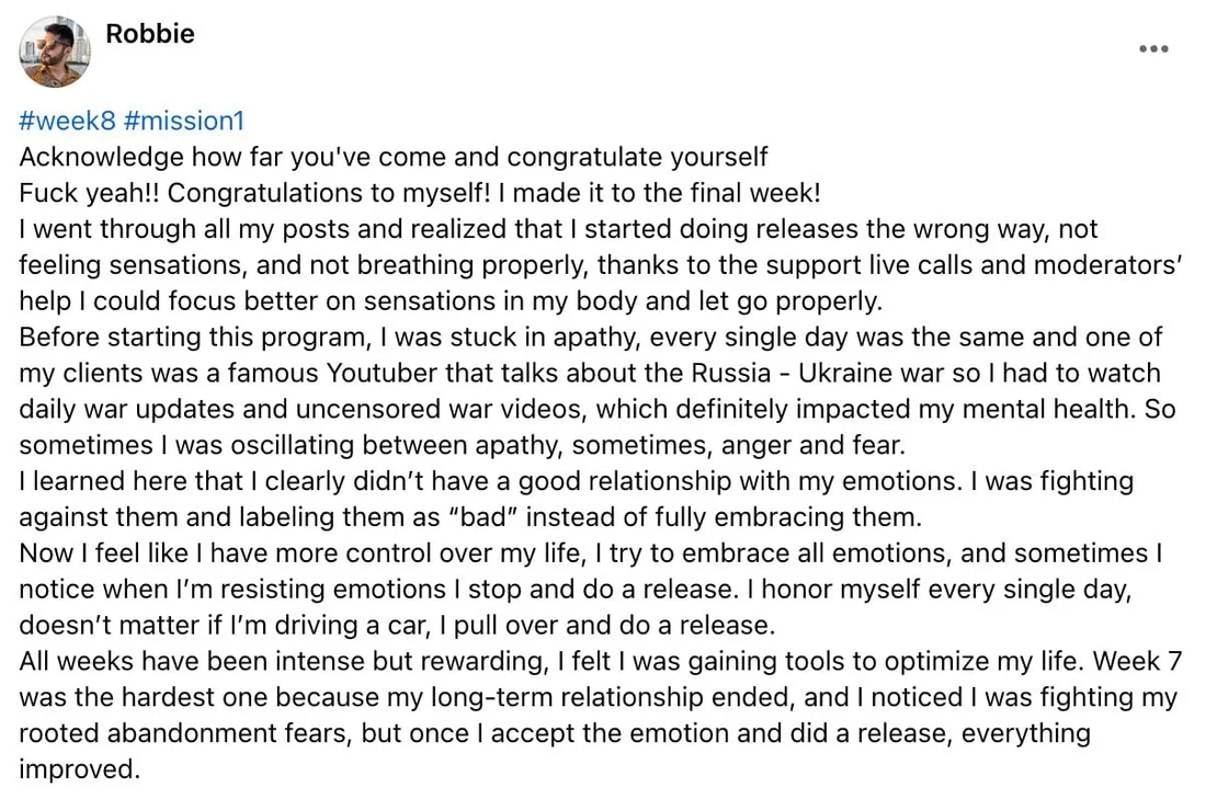 Written client review 25 — Transformation Mastery Mentoring 2.0.