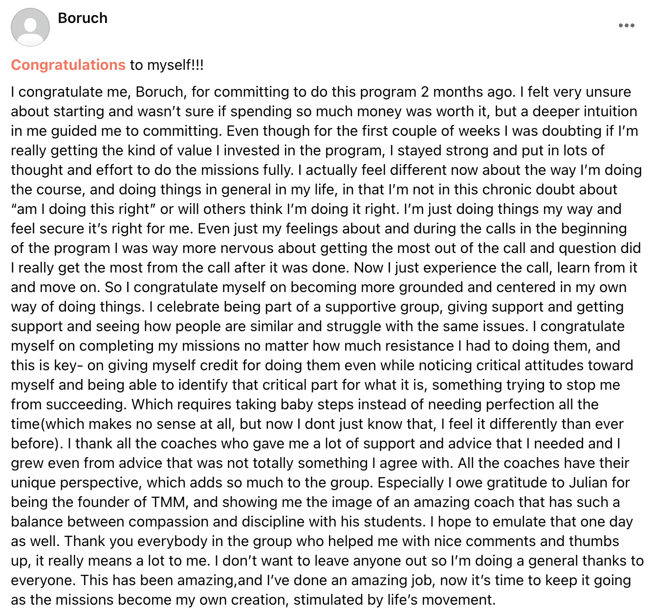 Written client review 119 — Transformation Mastery Mentoring 2.0.