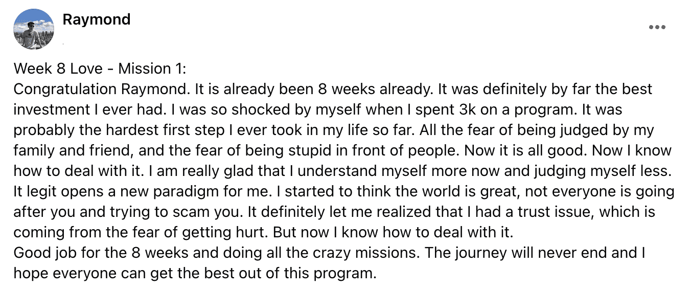 Written client review 149 — Transformation Mastery Mentoring 2.0.