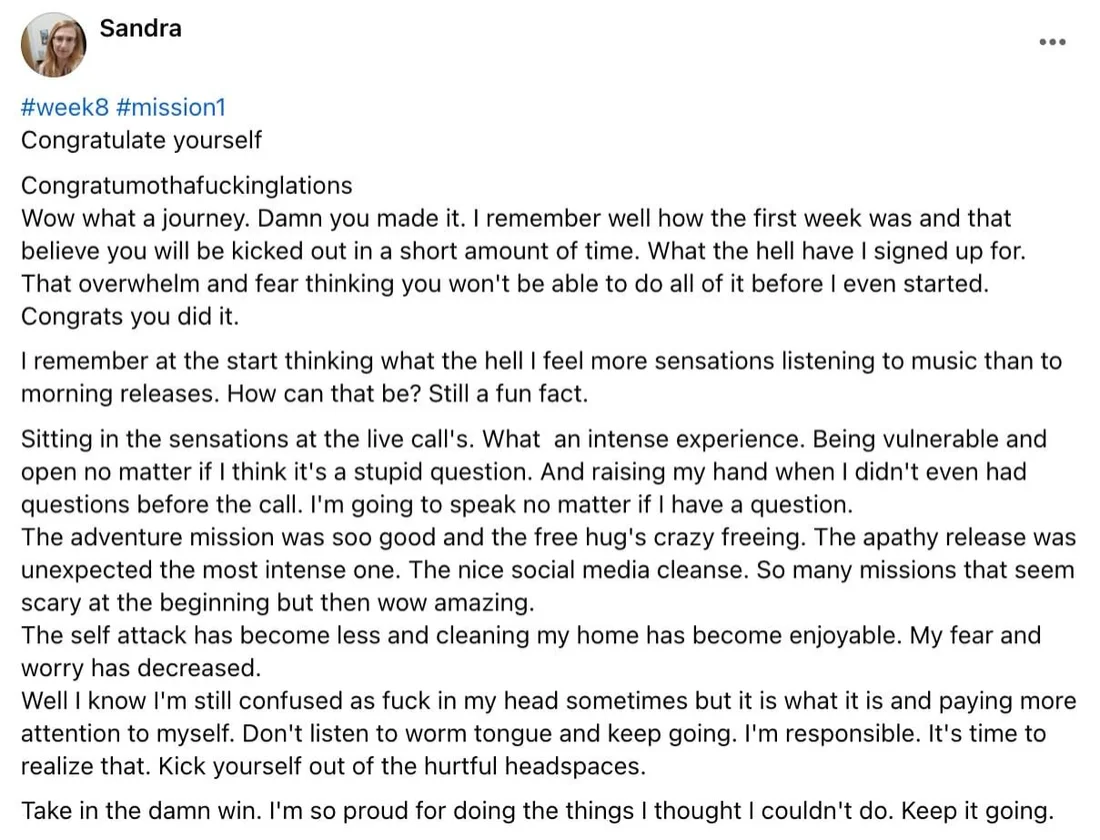 Written client review 82 — Transformation Mastery Mentoring 2.0.