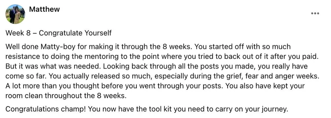 Written client review 33 — Transformation Mastery Mentoring 2.0.