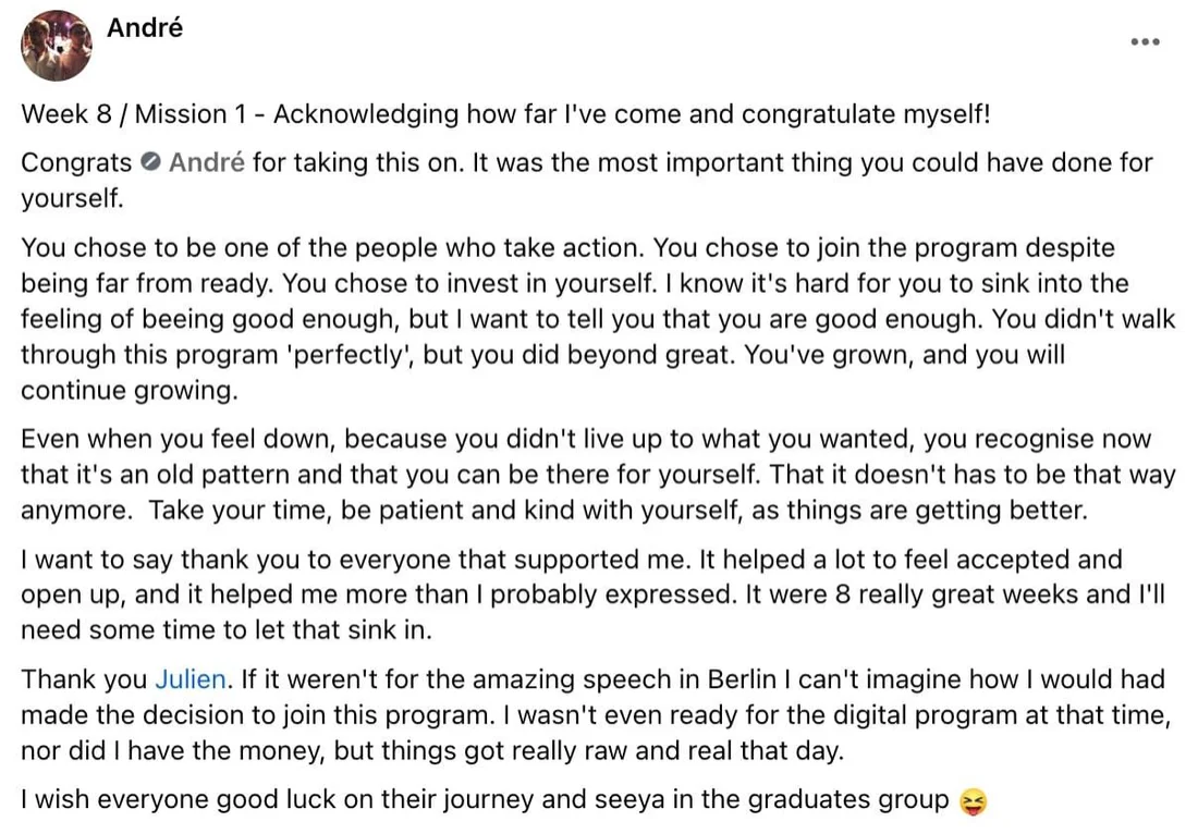 Written client review 54 — Transformation Mastery Mentoring 2.0.