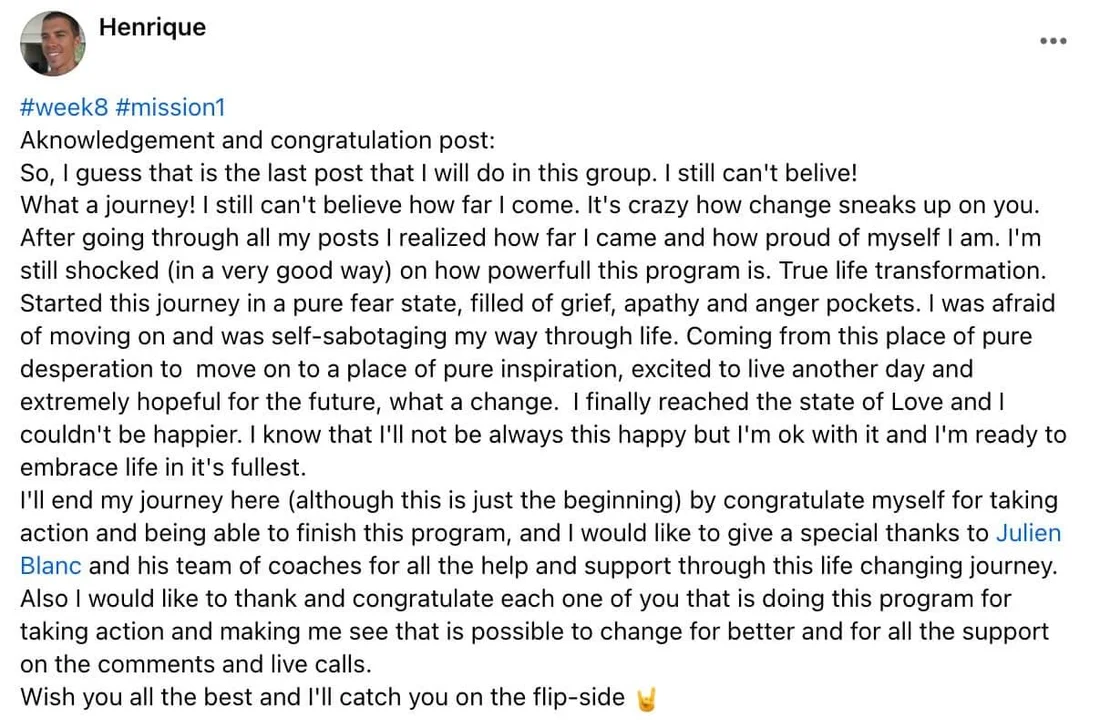Written client review 63 — Transformation Mastery Mentoring 2.0.