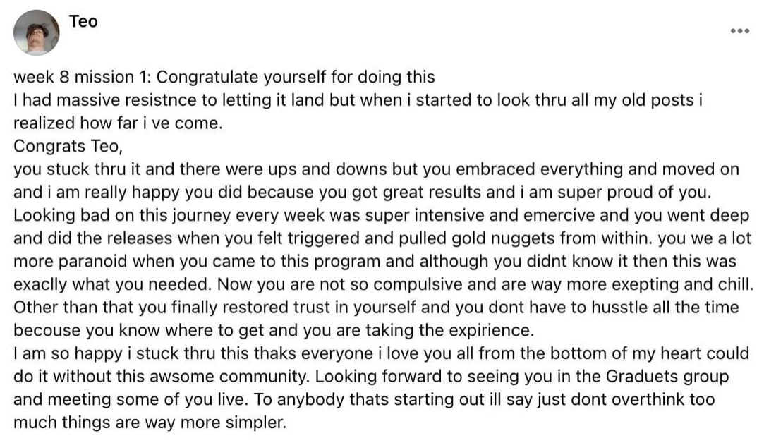 Written client review 121 — Transformation Mastery Mentoring 2.0.
