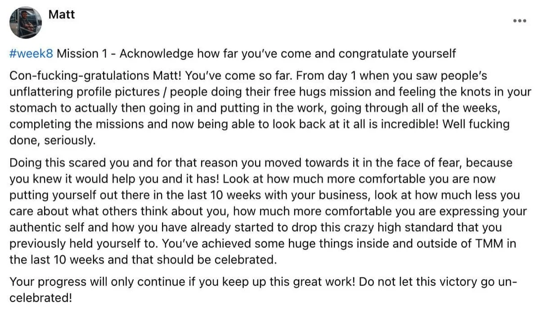 Written client review 36 — Transformation Mastery Mentoring 2.0.