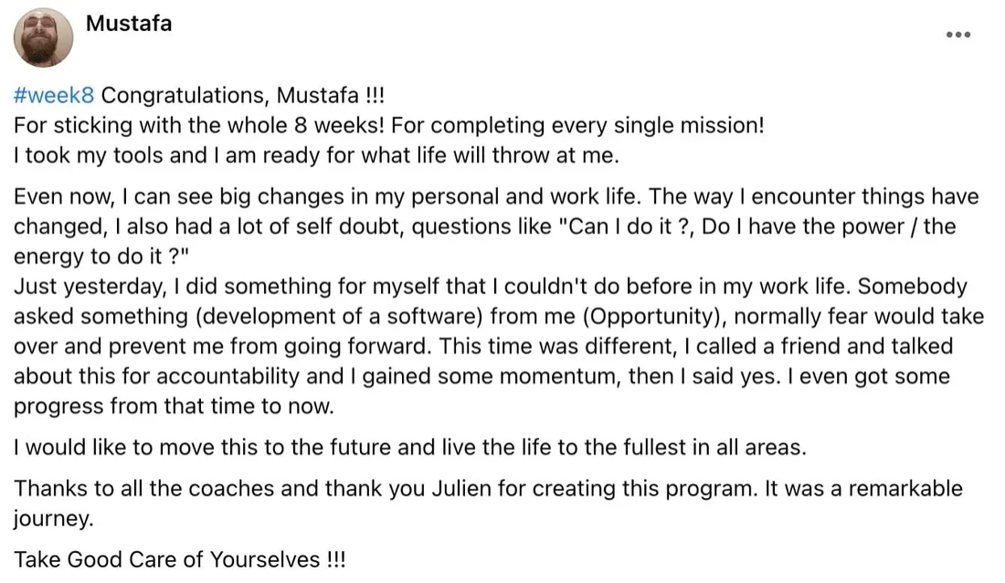 Written client review 32 — Transformation Mastery Mentoring 2.0.