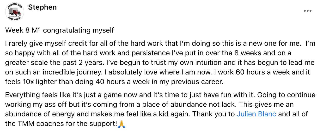 Written client review 141 — Transformation Mastery Mentoring 2.0.