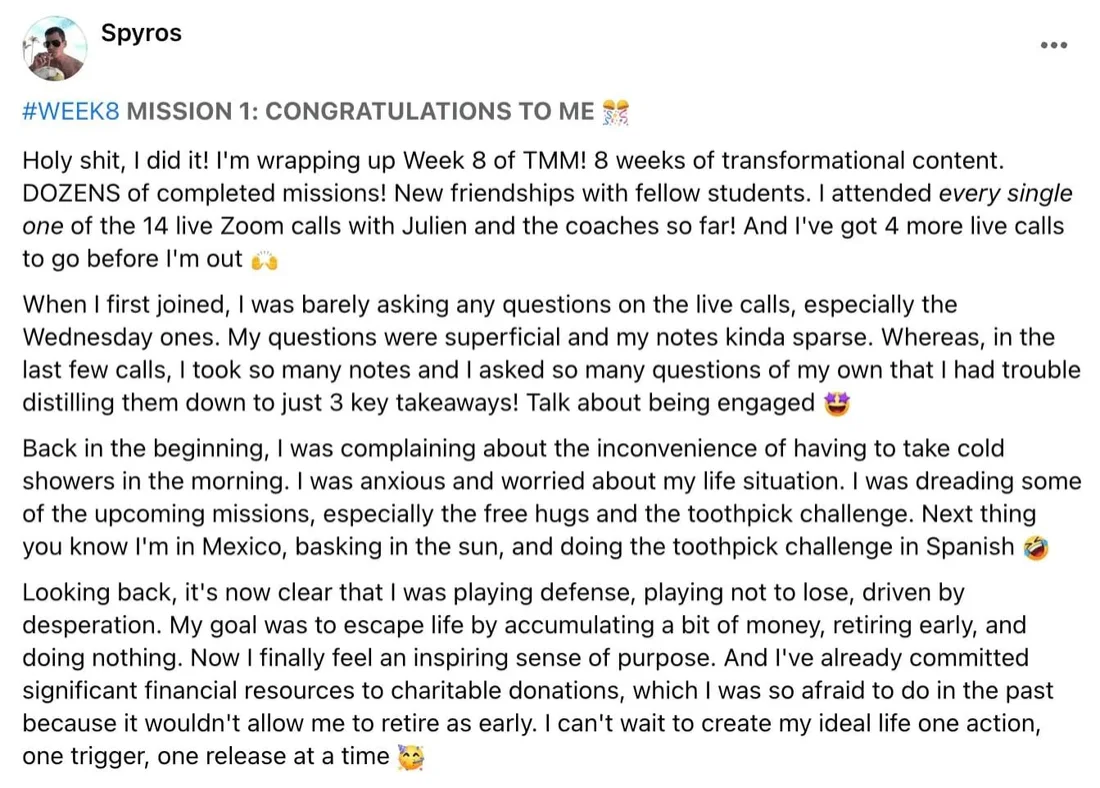 Spyros's written review — Transformation Mastery Mentoring 2.0.
