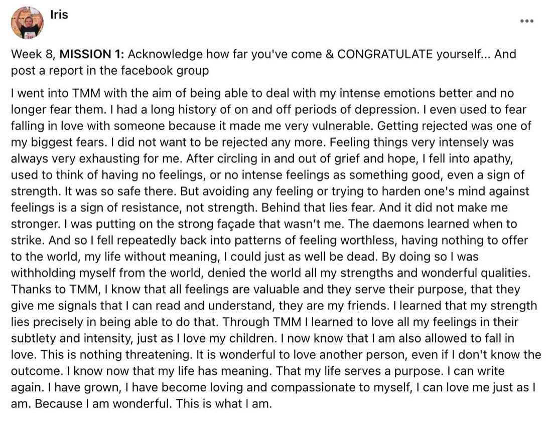 Iris's written review — Transformation Mastery Mentoring 2.0.
