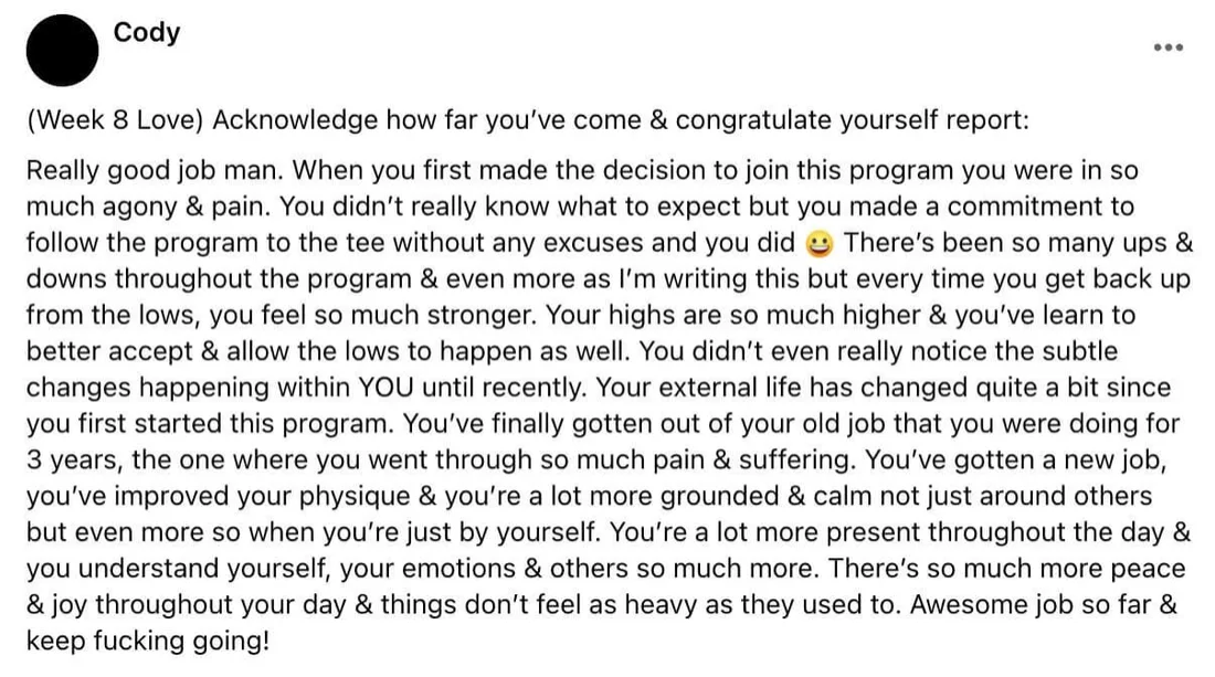 Cody's written review — Transformation Mastery Mentoring 2.0.